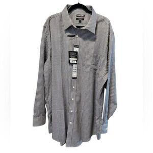 NWT Kirkland Signature Men’s Black Plaid Button Down Dress Shirt - Neck 19/2XL